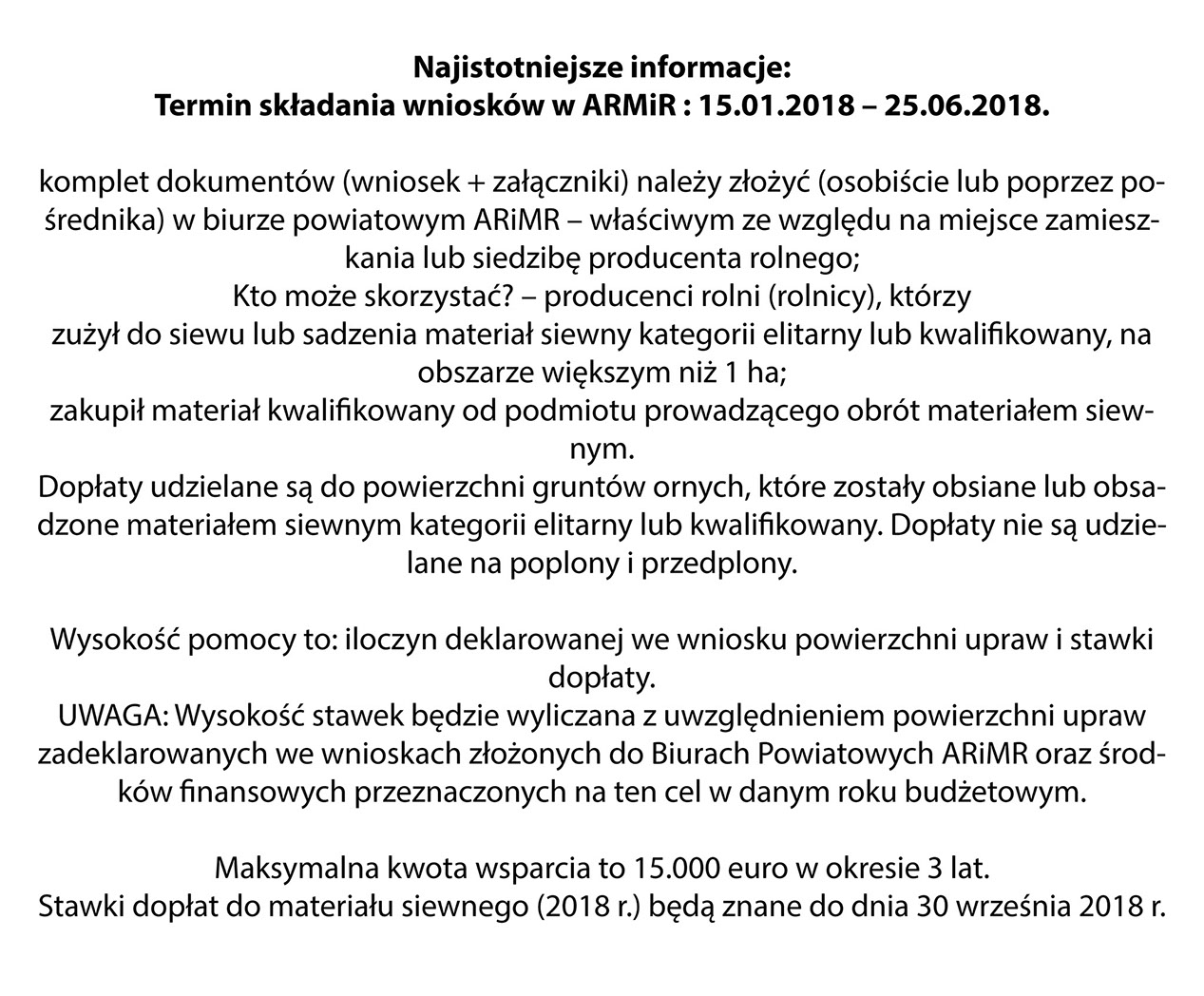 Dopłaty Do Materiału Siewnego 2019 Gospodarstwo Nasienne - Informacje
